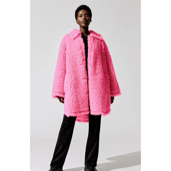 Stand Studio Gwen Faux Fur Shearling Coat Jacket Pink Xsmall Small Oversized NEW - Picture 1 of 6